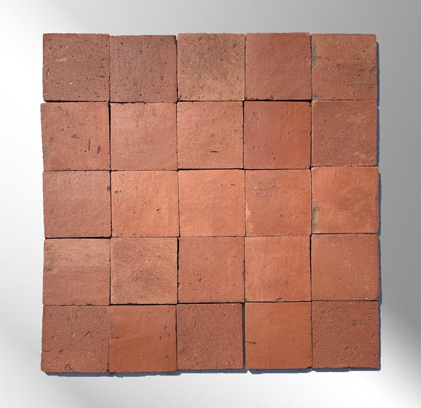 Lot of 11m2 of antique square terracotta tiles from Montchanin in France, end of the 19th century-0