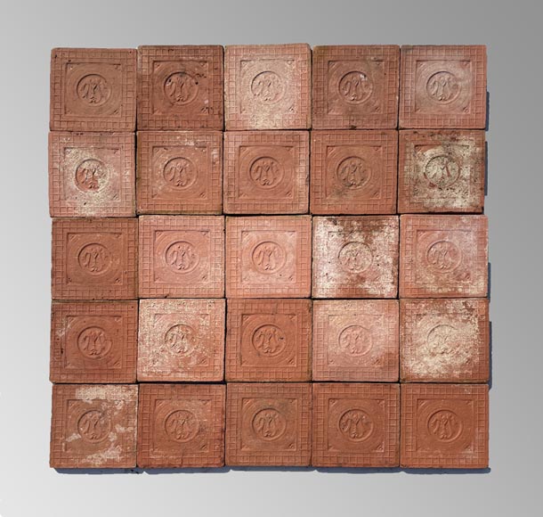 Lot of 11m2 of antique square terracotta tiles from Montchanin in France, end of the 19th century-3
