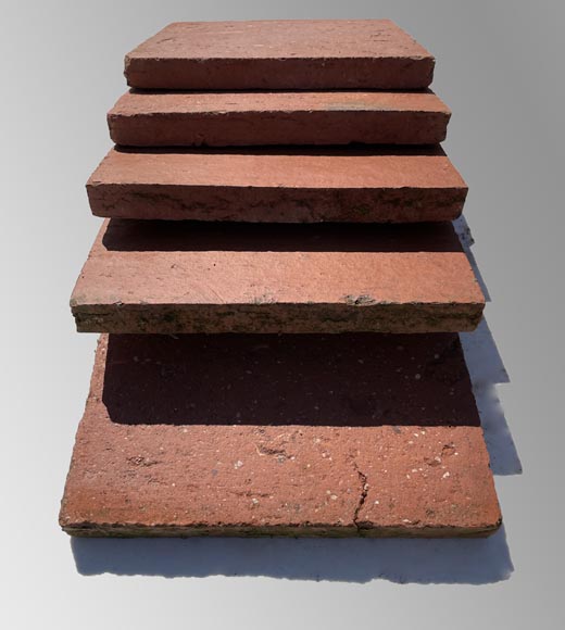 Lot of 11m2 of antique square terracotta tiles from Montchanin in France, end of the 19th century-4