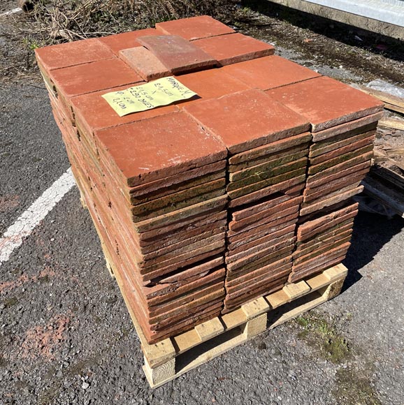 Lot of 11m2 of antique square terracotta tiles from Montchanin in France, end of the 19th century-5