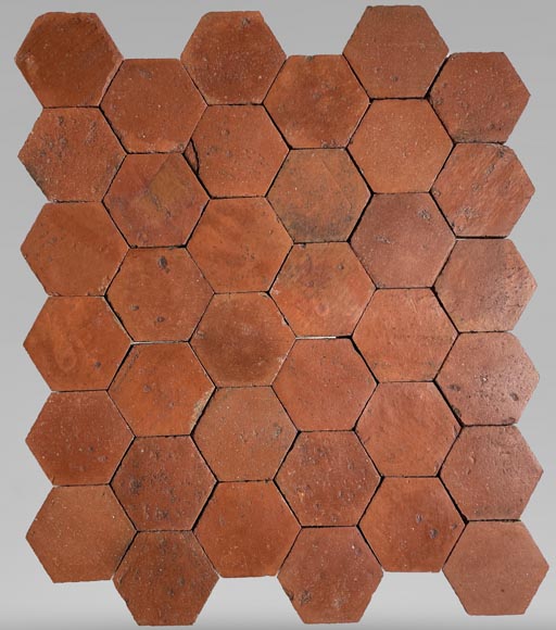 Batch of 8 m² of antique hexagonal terracotta tiles, 19th century-0