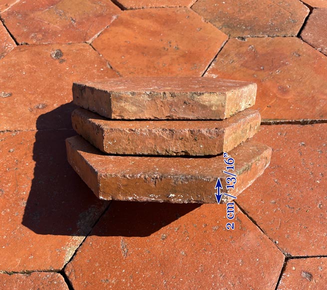 Batch of 8 m² of antique hexagonal terracotta tiles, 19th century-3