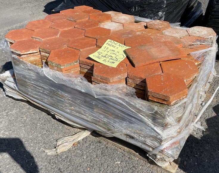 Batch of 8 m² of antique hexagonal terracotta tiles, 19th century-4