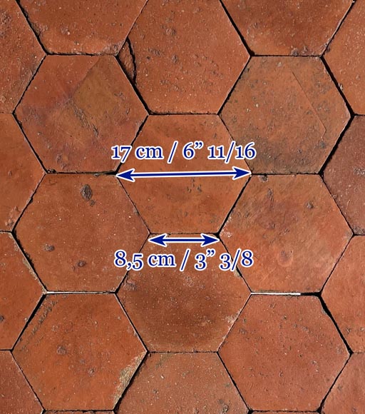 Batch of 8 m² of antique hexagonal terracotta tiles, 19th century-5
