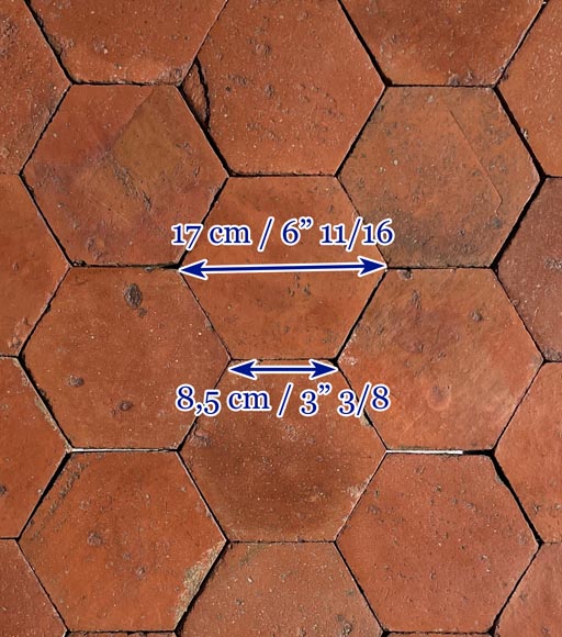 Batch of 8 m² of antique hexagonal terracotta tiles, 19th century-5