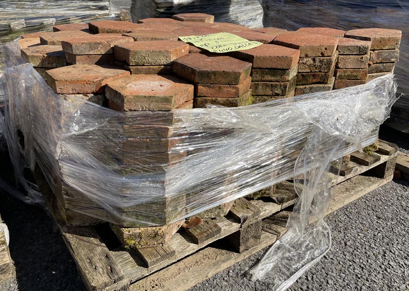 Batch of 9 m² of antique hexagonal terracotta tiles, 19th century-4