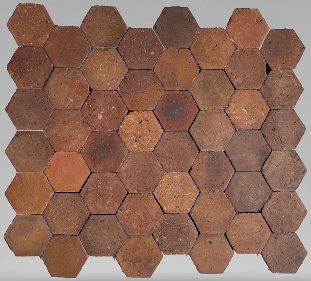 Lot of 5 m² of antique hexagonal terracotta tiles, 19th century-0