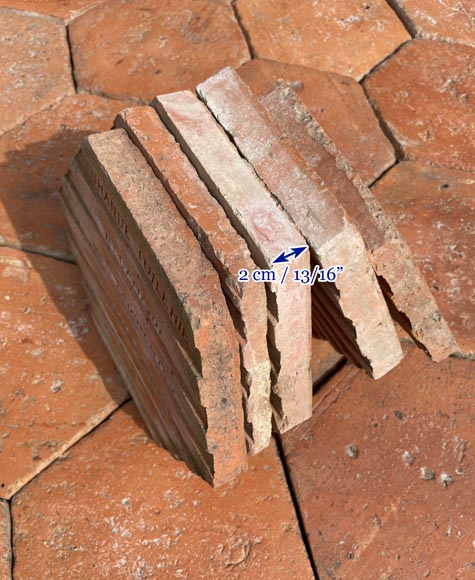 Lot of 8.5 m² of antique hexagonal terracotta tiles from the Tuileries de Perrusson, Charente, end of the 19th century-2