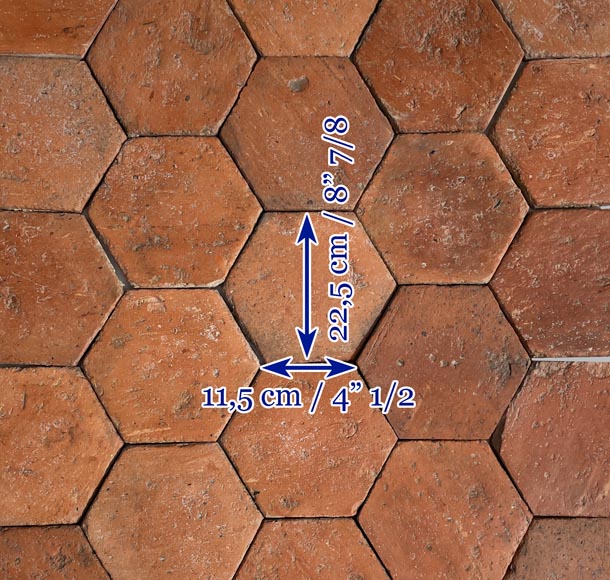 Lot of 8.5 m² of antique hexagonal terracotta tiles from the Tuileries de Perrusson, Charente, end of the 19th century-5