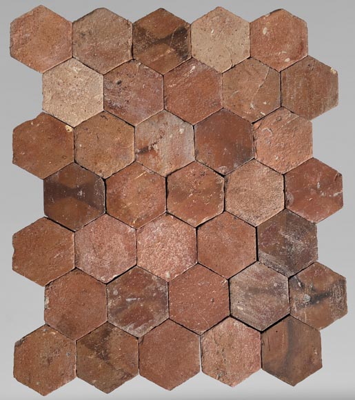 Lot of 6 m² of antique hexagonal terracotta tiles, 19th century-0
