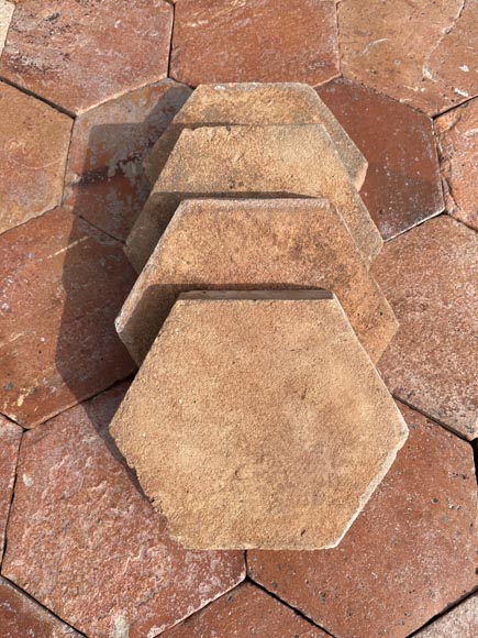 Lot of 6 m² of antique hexagonal terracotta tiles, 19th century-2