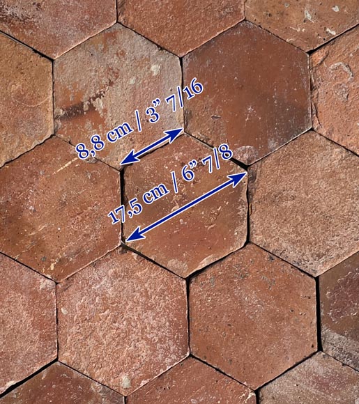Lot of 6 m² of antique hexagonal terracotta tiles, 19th century-5