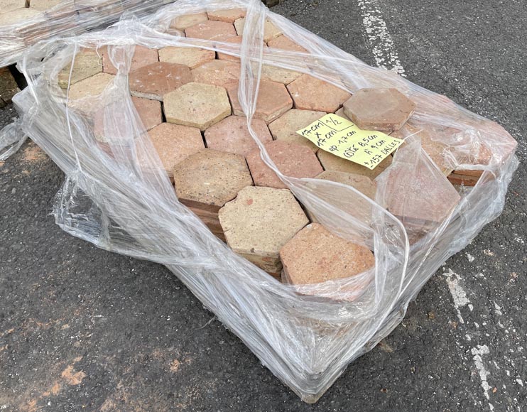 Lot of around 5 m² of antique hexagonal terracotta tiles, 19th century-4