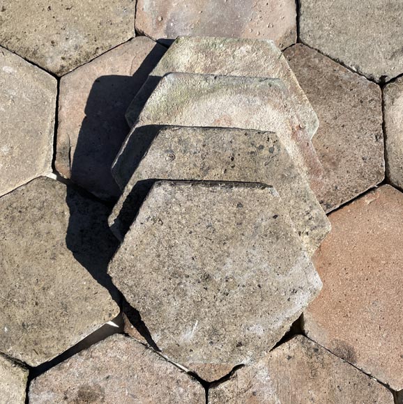 Batch of 6 m² of antique hexagonal terracotta tiles, 19th century-2