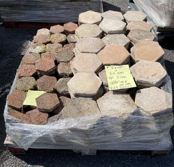 Batch of 6 m² of antique hexagonal terracotta tiles, 19th century-4