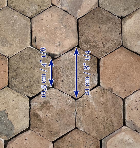 Batch of 6 m² of antique hexagonal terracotta tiles, 19th century-5