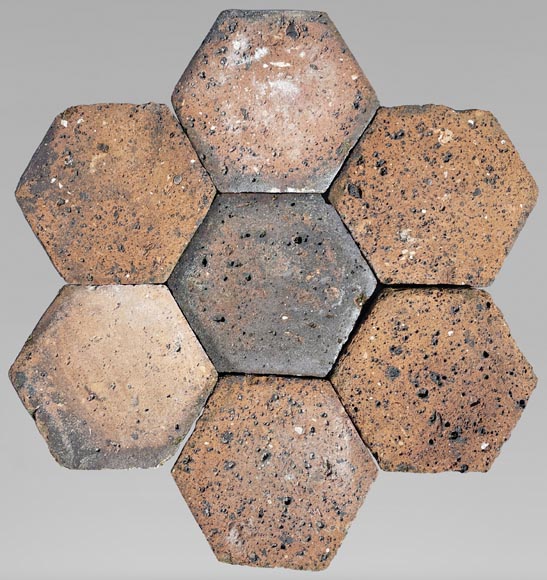 Batch of 2 m² of antique hexagonal terracotta tiles, 19th century-0