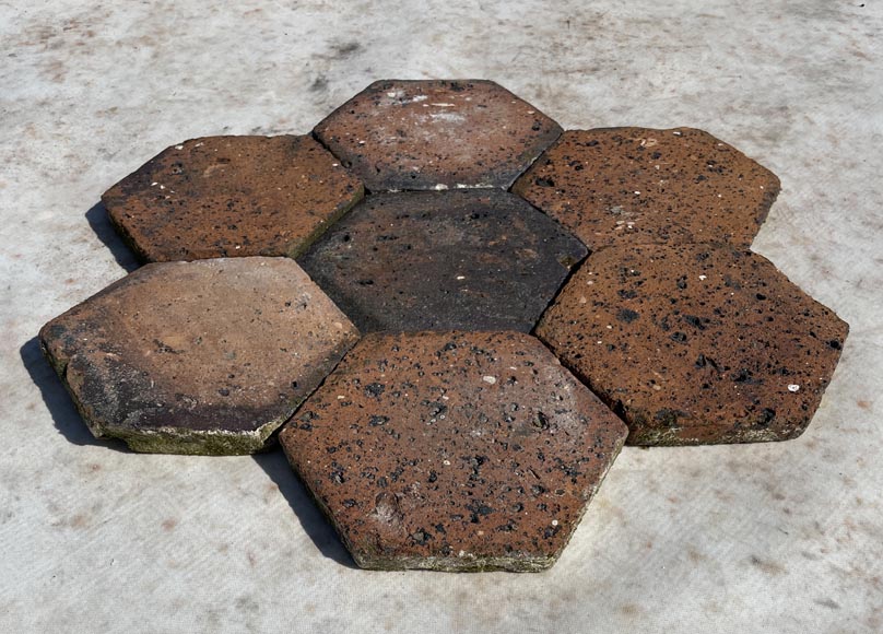 Batch of 2 m² of antique hexagonal terracotta tiles, 19th century-1