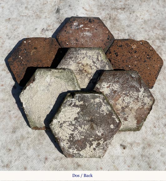 Batch of 2 m² of antique hexagonal terracotta tiles, 19th century-3