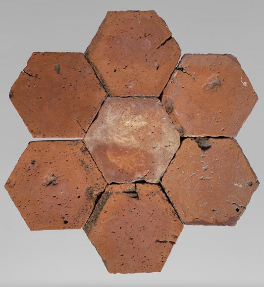 Batch of 2 m² of antique hexagonal terracotta tiles, 19th century-0
