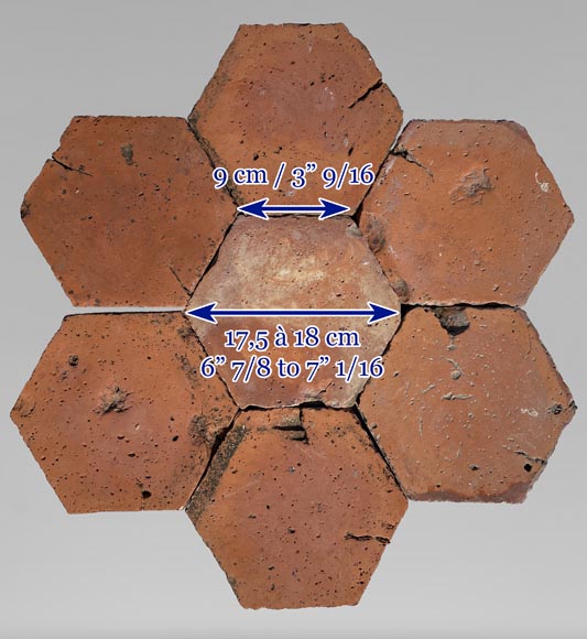 Batch of 2 m² of antique hexagonal terracotta tiles, 19th century-5