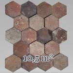 Lot of 10.5 m² of antique hexagonal terracotta tiles, 19th century