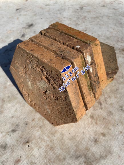 Batch of 6 m² of antique hexagonal terracotta tiles, 19th century-3