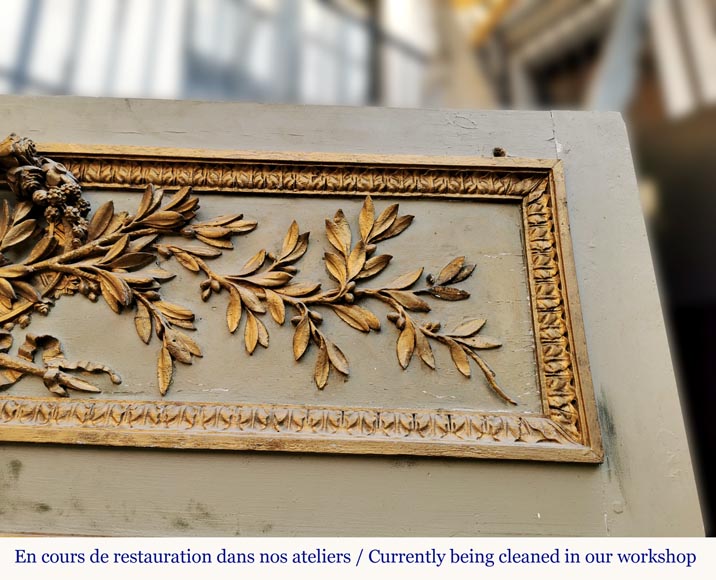 Louis XVI period gilt wood overmantel with a double crown of flowers and olive tree branches-2