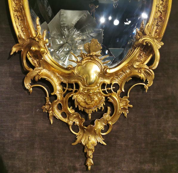 Rich Napoleon III rococo style mirror in gilted bronze-5