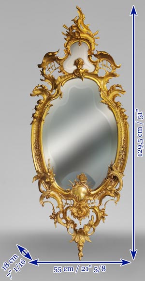 Rich Napoleon III rococo style mirror in gilted bronze-8