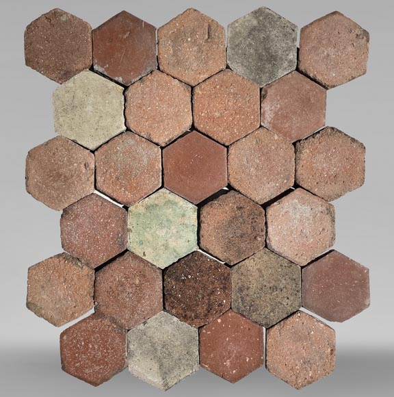 Lot of 4.5 m² of antique hexagonal terracotta tiles, 19th century-0
