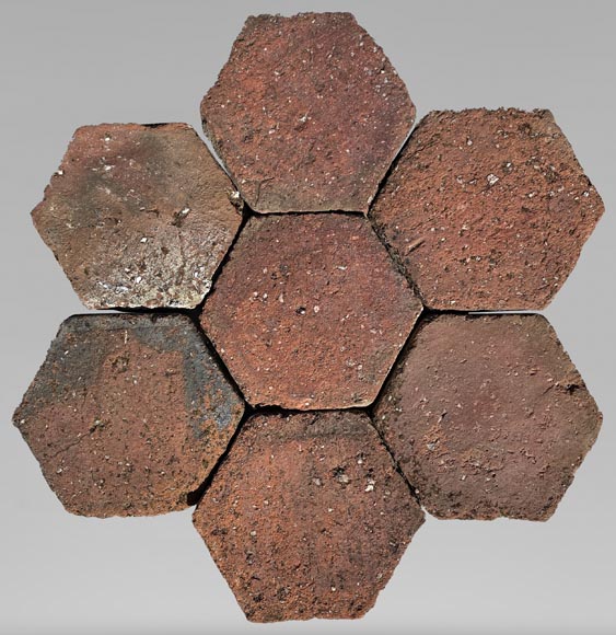 Batch of 2.4 m² of small antique hexagonal terracotta tiles, 19th century-0