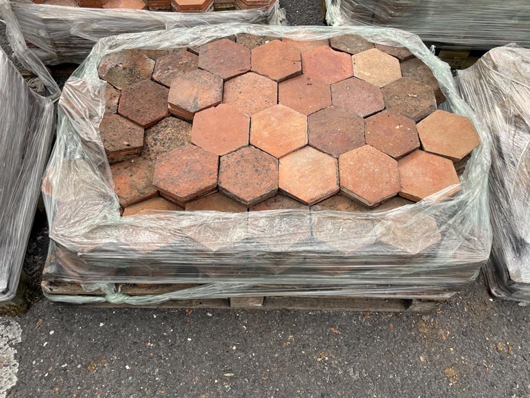 Lot of 6.4 m² of antique hexagonal terracotta tiles, 19th century-5