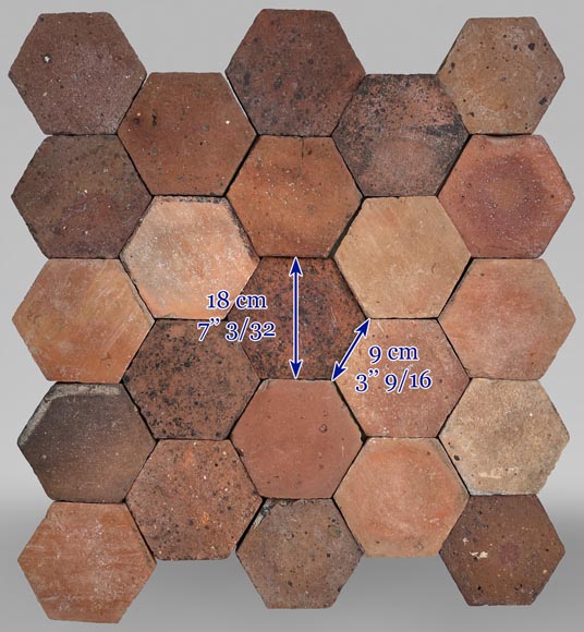 Lot of 6.4 m² of antique hexagonal terracotta tiles, 19th century-6