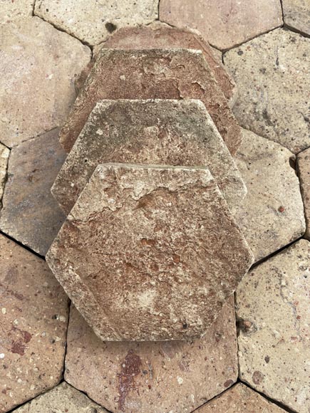 Lot of 3.5 m² of antique hexagonal terracotta tiles, 19th century-3