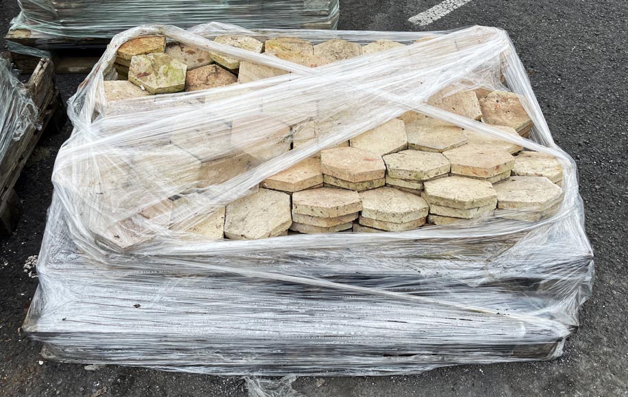 Lot of 3.5 m² of antique hexagonal terracotta tiles, 19th century-5