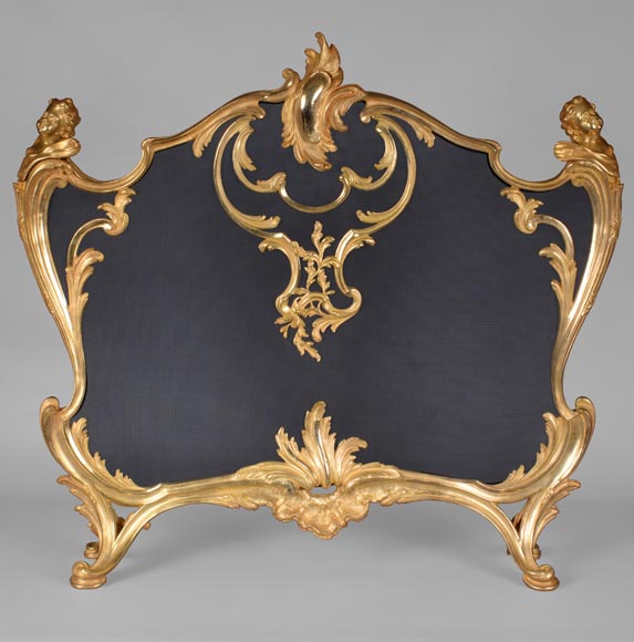 BOUHON Frères (attr. to), Gilt bronze firescreen adorned with espagnolettes, late 19th century-0