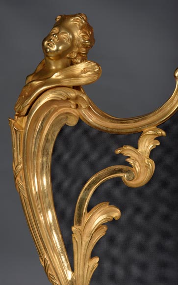 BOUHON Frères (attr. to), Gilt bronze firescreen adorned with espagnolettes, late 19th century-4