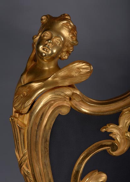 BOUHON Frères (attr. to), Gilt bronze firescreen adorned with espagnolettes, late 19th century-5
