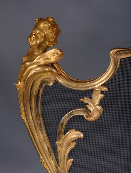 BOUHON Frères (attr. to), Gilt bronze firescreen adorned with espagnolettes, late 19th century-4