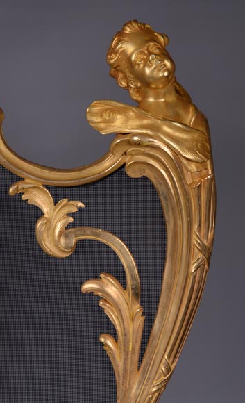 BOUHON Frères (attr. to), Gilt bronze firescreen adorned with espagnolettes, late 19th century-5