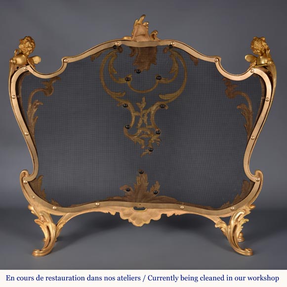 BOUHON Frères (attr. to), Gilt bronze firescreen adorned with espagnolettes, late 19th century-8