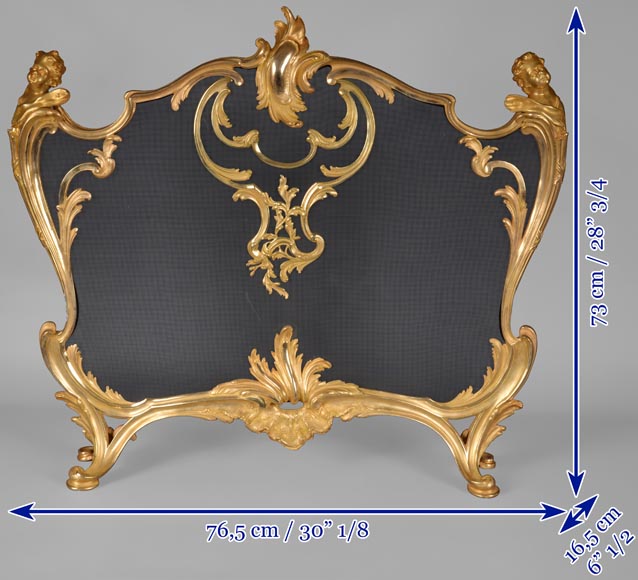 BOUHON Frères (attr. to), Gilt bronze firescreen adorned with espagnolettes, late 19th century-9