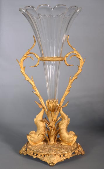 CRISTALLERIE DE CLICHY (attribuée à), Three-pieces crystal and gilt bronze garniture, second half of the 19th century-1