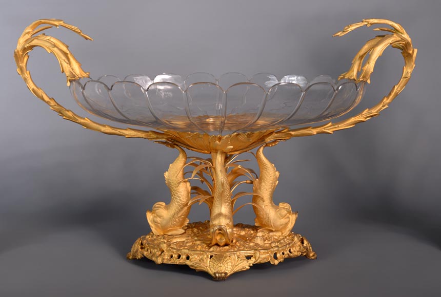 CRISTALLERIE DE CLICHY (attribuée à), Three-pieces crystal and gilt bronze garniture, second half of the 19th century-2