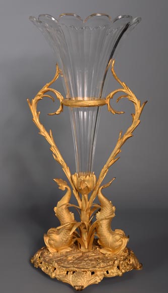 CRISTALLERIE DE CLICHY (attribuée à), Three-pieces crystal and gilt bronze garniture, second half of the 19th century-3