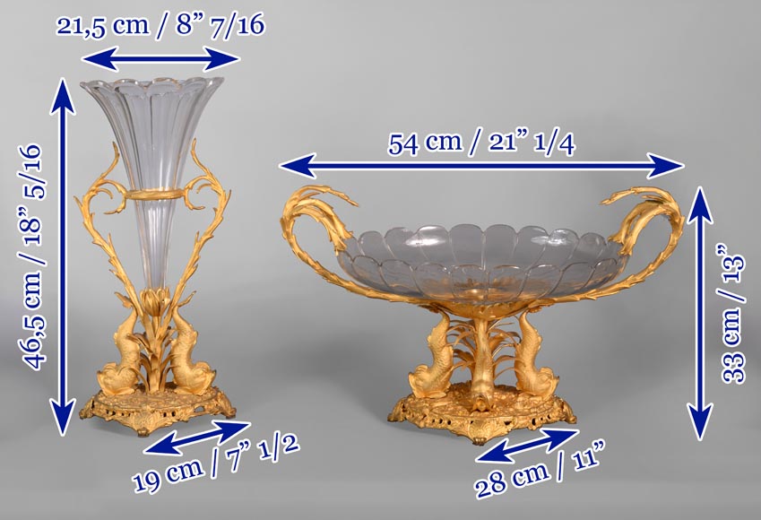 CRISTALLERIE DE CLICHY (attribuée à), Three-pieces crystal and gilt bronze garniture, second half of the 19th century-11