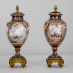 Pair of Sèvres porcelain vases mounted in gilt bronze and painted by J. Machereau, circa 1870