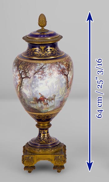 Pair of Sèvres porcelain vases mounted in gilt bronze and painted by J. Machereau, circa 1870-7