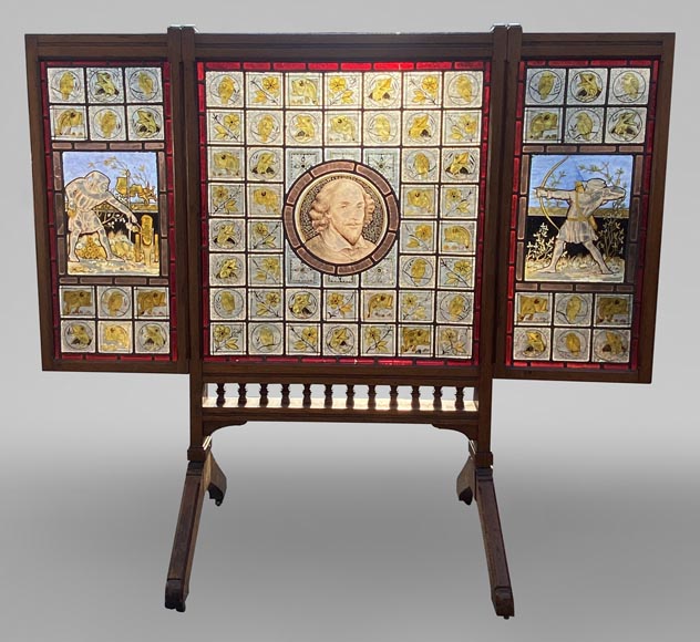 JOHN MOYR SMITH FOR COX & SONS (attributed to), A rare and exceptional stained glass fire screen, circa 1875-0
